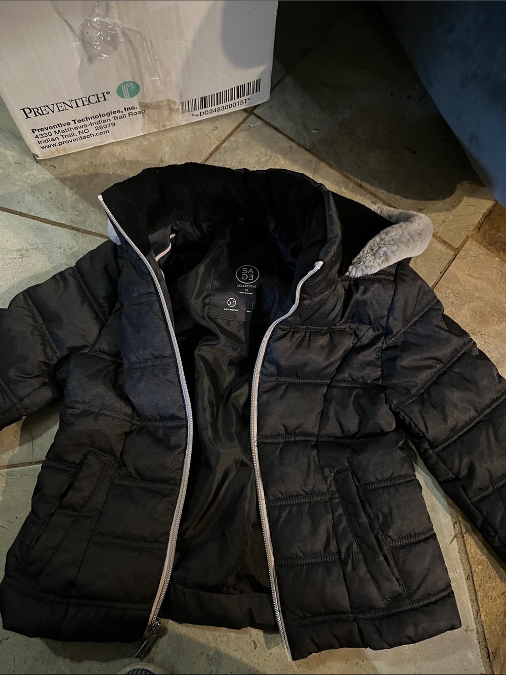 Salt + Cove Kids Black Quilted Puffer Jacket with Faux Fur Hood Trim